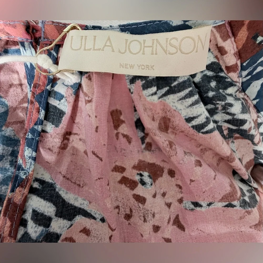Ulla Johnson Coral and Blue Asymmetrical Floral Midi Dress - Picture 12 of 16